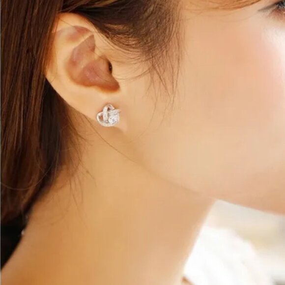 14K Gold Twisted Woven Knot Womens 2ct Diamond Stud Earrings 14 K Silver Jewelry - Picture 7 of 8